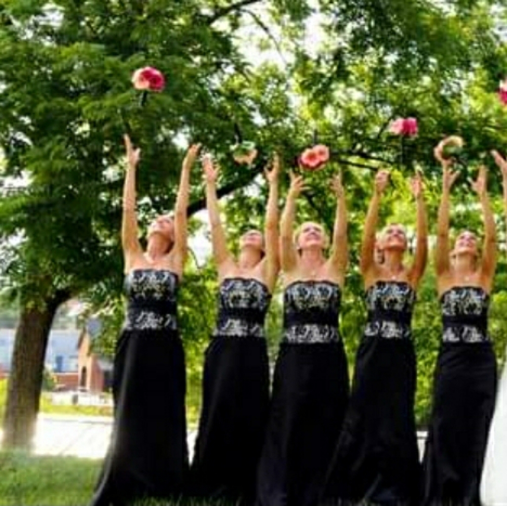 Lace satin black and white prom/ formal dress